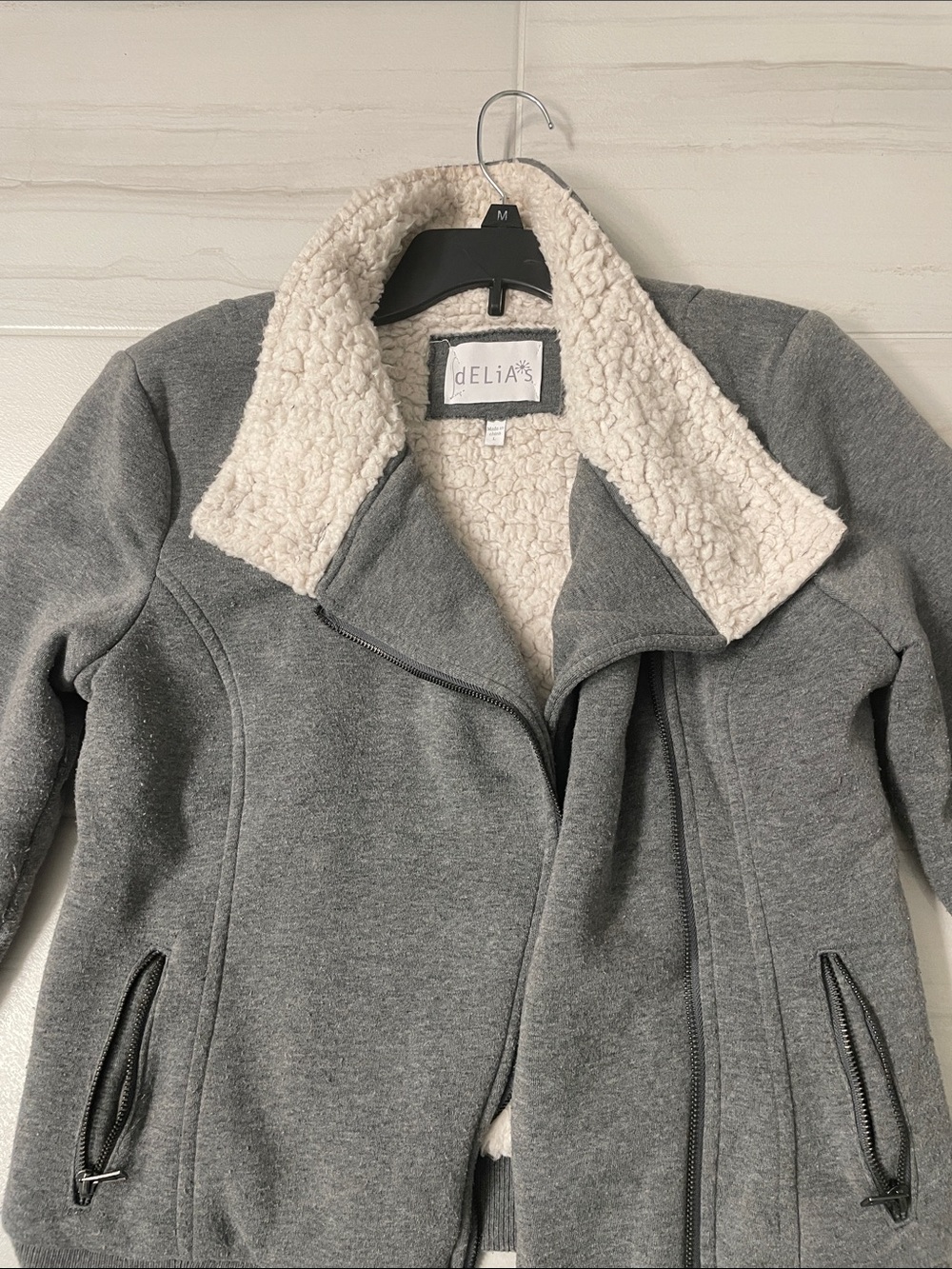 dELiA*s Gray Jacket with Cream Sherpa Collar